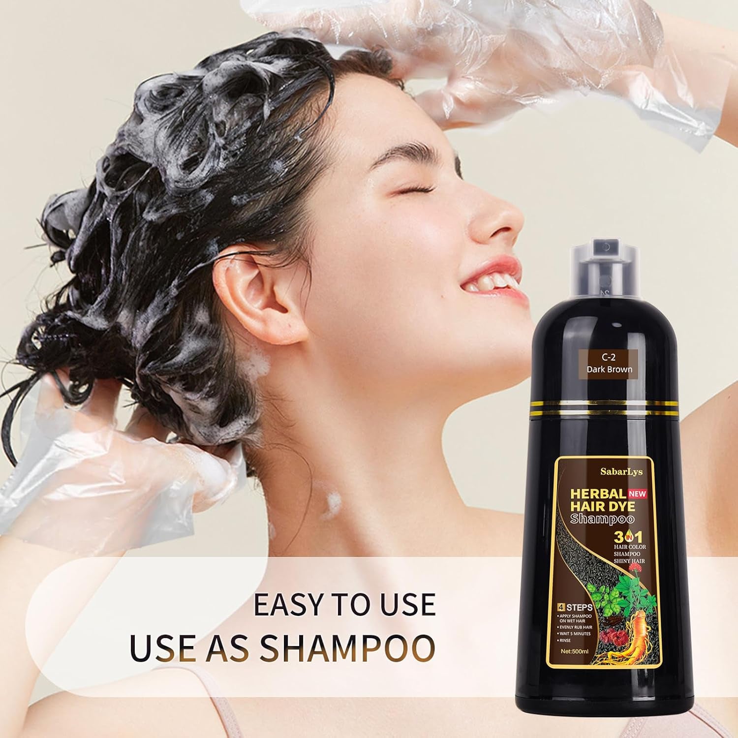Instant Hair Dye Shampoo 3 in 1,Hair Dye Shampoo for Gray Hair Coverage-Herbal Ingredients Hair Color Shampoo,Black Hair Dye-Long Lasting-Coloring in Minutes for Women Men (Dark Brown)