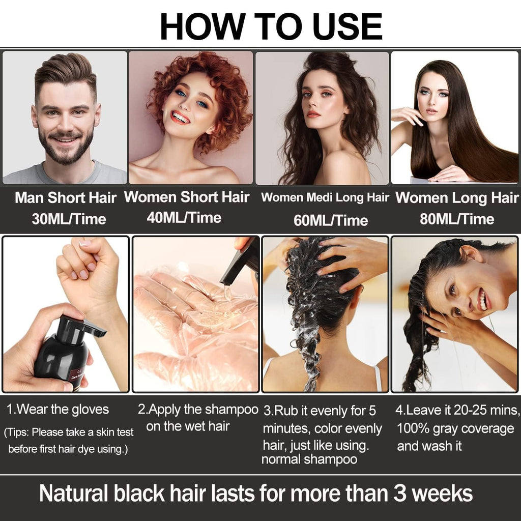 Instant Hair Dye Shampoo 3 in 1,Hair Dye Shampoo for Gray Hair Coverage-Herbal Ingredients Hair Color Shampoo,Black Hair Dye-Long Lasting-Coloring in Minutes for Women Men (Dark Brown)
