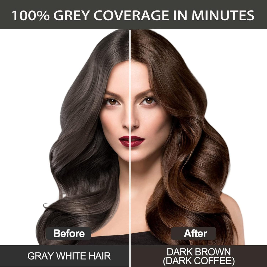 Instant Hair Dye Shampoo 3 in 1,Hair Dye Shampoo for Gray Hair Coverage-Herbal Ingredients Hair Color Shampoo,Black Hair Dye-Long Lasting-Coloring in Minutes for Women Men (Dark Brown)